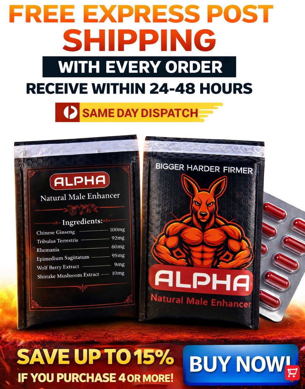 SEX PILL ALPHA MALE ROCK HARD 10 PACK 100% NATURAL BOOST ENERGY & STAMINA 🚀