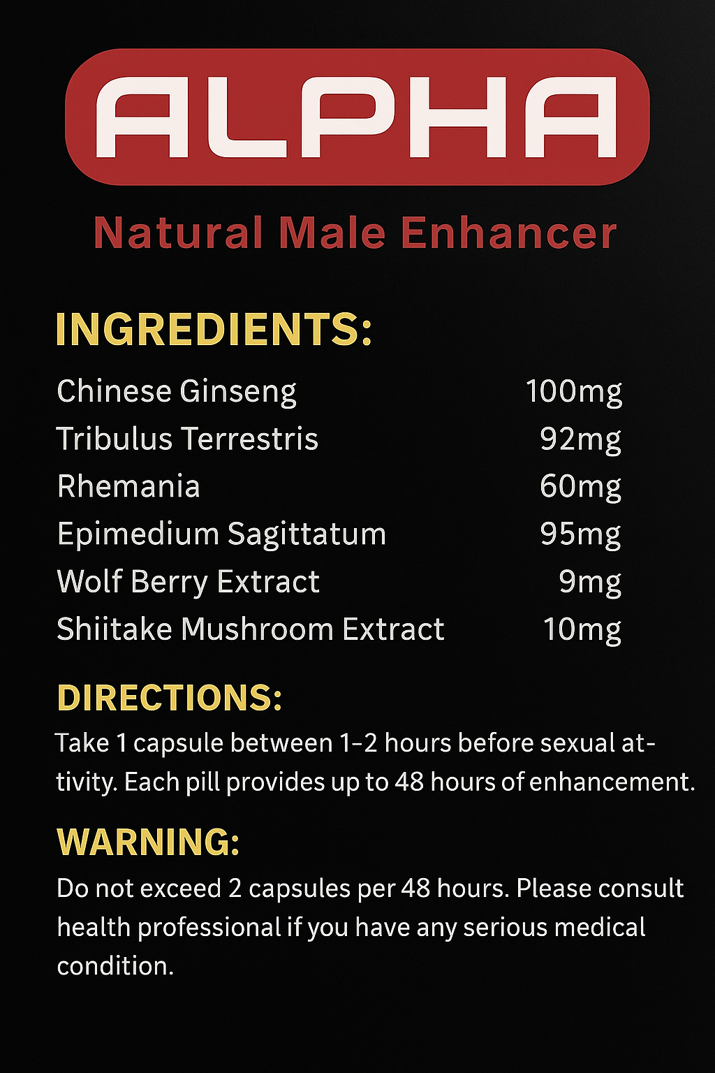 SEX PILL ALPHA MALE ROCK HARD 10 PACK 100% NATURAL BOOST ENERGY & STAMINA 🚀