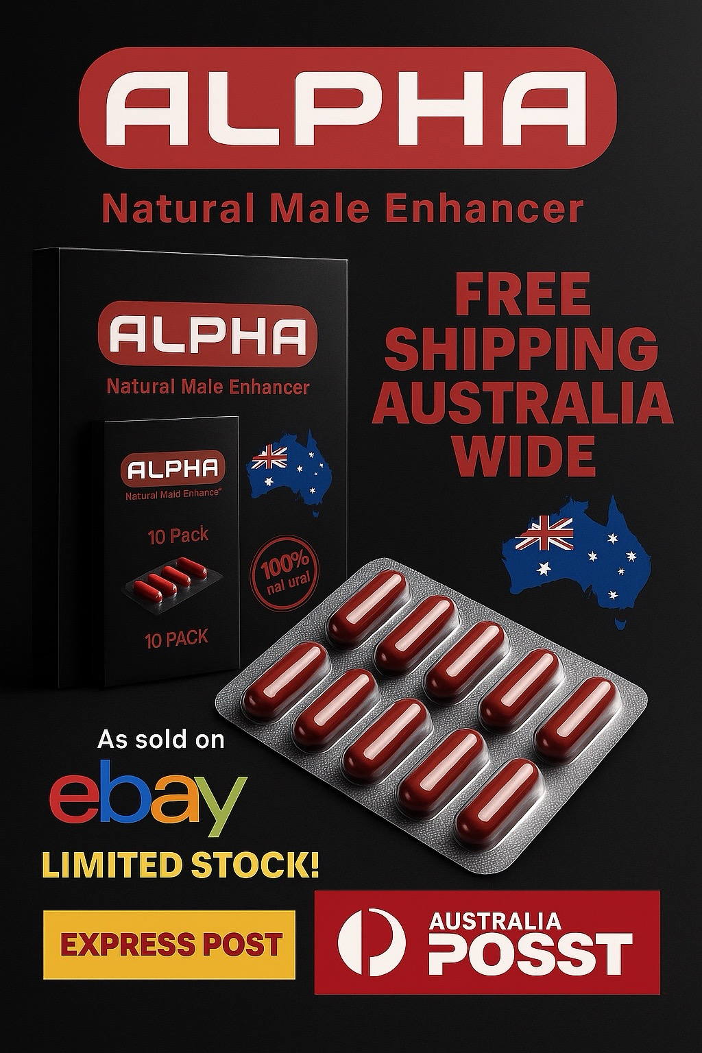 SEX PILL ALPHA MALE ROCK HARD 10 PACK 100% NATURAL BOOST ENERGY & STAMINA 🚀